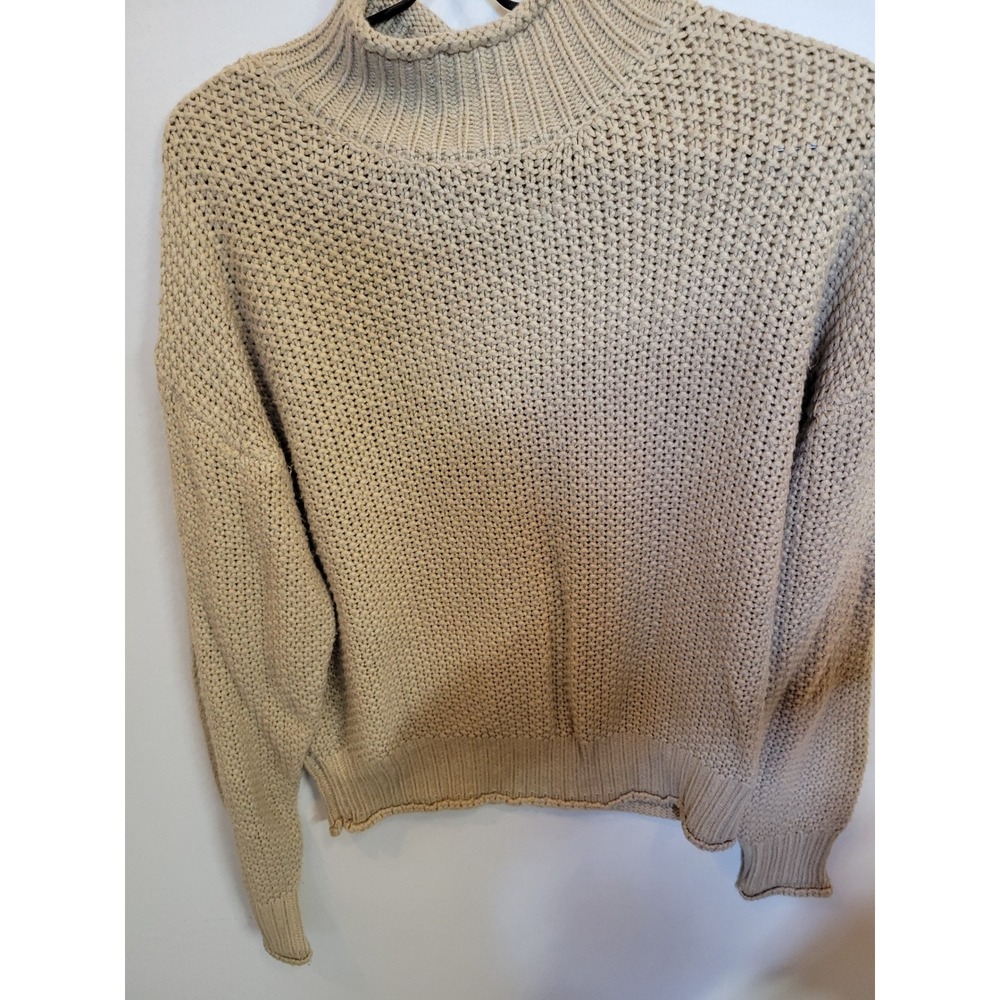 KOITMY Beige Chunky Knit Mock Neck Sweater Size‎ S Popcorn Pullover Relaxed 1207